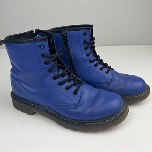 Dr. Doc Martens Delaney Boots Blue Soft Leather Side Zip Ankle Docs US Size 5